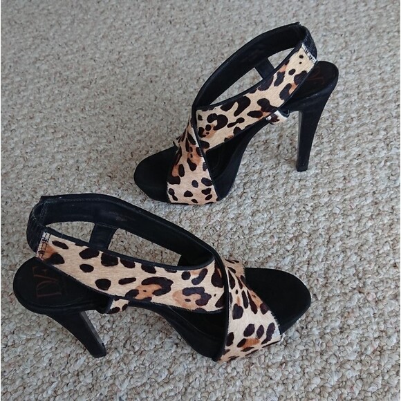 Diane Von Furstenberg Leopard Calf Skin/Suede Leopard peep toe Sling Back sz 8.5 - Picture 1 of 12